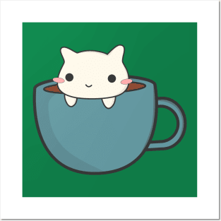 Cute Coffee Cat T-Shirt Posters and Art